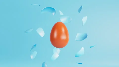 Blue painted egg shell peel and reveal orange egg. Easter egg animation concept Stock Footage 234109401