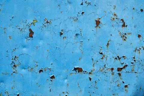 Blue painted metal surface with rust showing through, surface texture Foto stock