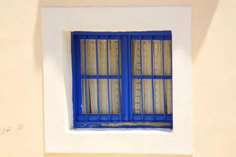 Blue painted window Stock Photos