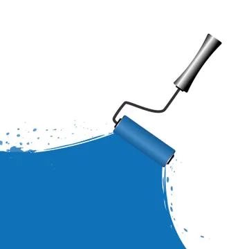 Blue painting with roller on white background Illustrazione stock