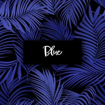 Blue palm leaf vector seamless pattern Stock Illustration
