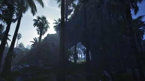 Blue Palm Ocean Dusk Stock Footage 321489766