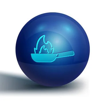 Blue Pan with fire icon isolated on white background. Blue circle button. Vector Stock Illustration