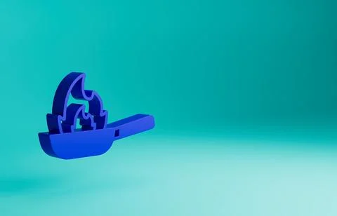Blue Pan with fire icon isolated on blue background. Minimalism concept. 3D 스톡 일러스트