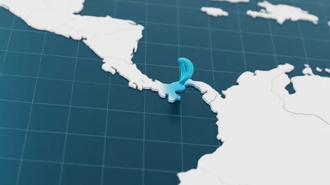 Blue Panama 3d map with pointer pin surrounded with other countries in white Stock Footage 314717544