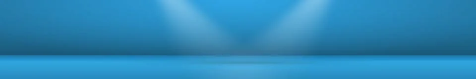 Blue panoramic studio background with white glow Illustrazione stock