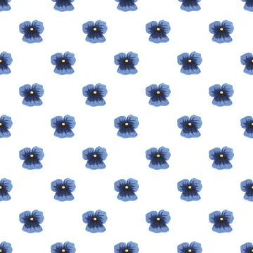 Blue pansy flowers seamless pattern with white background Illustrazione stock
