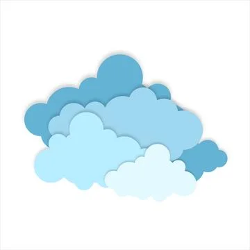 Blue paper cut out cloud icons, signs,weather symbols. Paper cut lot of clo.. Stock Illustration