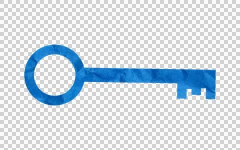 Blue paper cutout key shape on white background Stock Illustration