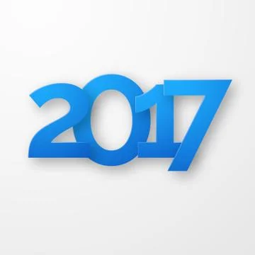 Blue paper happy new year 2017 with shadow Stock Illustration