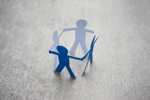 Blue paper man work group people holding hands each other. Stock Photos