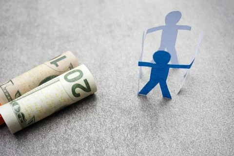 Blue paper man work group people holding hands each other. Stock Photos