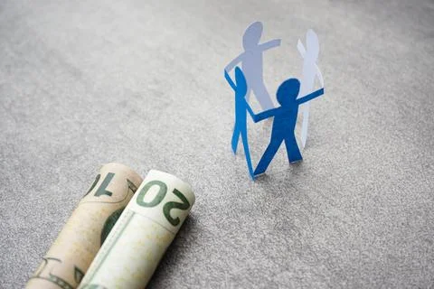 Blue paper man work group people holding hands each other. Stock Photos