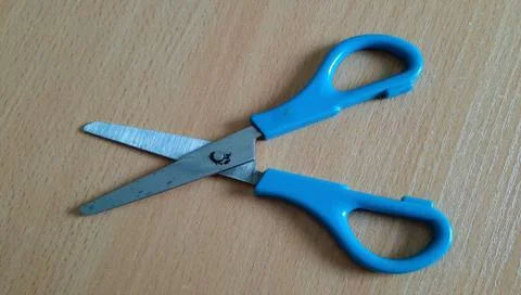 Blue Paper Scissors Stock Photos