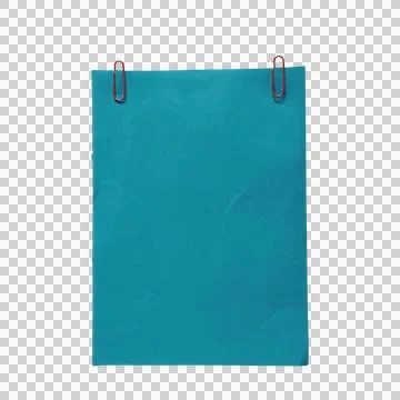 Blue paper sheet held by red paper clips isolated on transparent background Фото