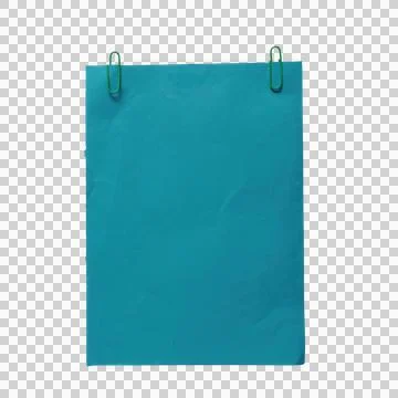 Blue paper sheet held by two green paper clips on a transparent background Фото