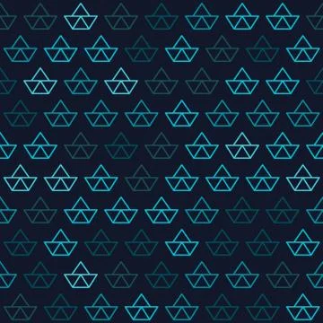 Blue Paper Ship Pattern on Blue Background Stock Illustration
