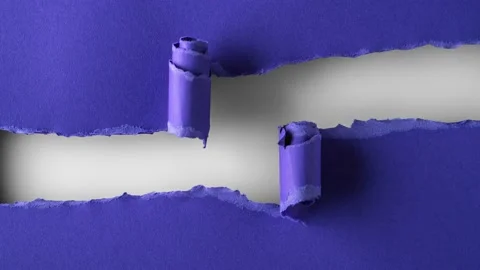 Blue paper is torn over white background for message, stop motion, animation. Video stock 145400780