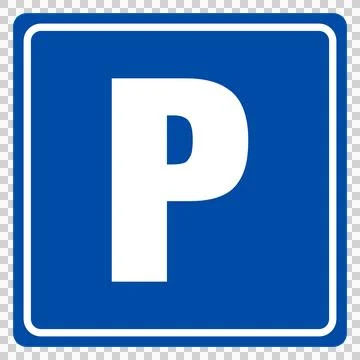 Blue Parking Sign with White P Symbol, Isolated on Transparent Background Stock Illustration