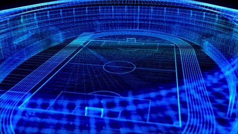 Blue particle and lines form 3d model Sport stadium. Technology concept Stock Footage 213265659