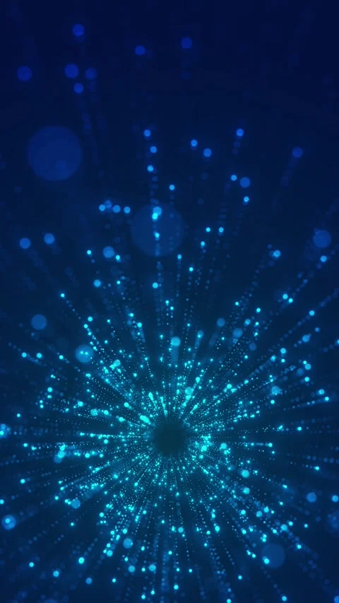Blue particle burst network background cyan dots radiating from a dark center, s Stock Footage 340555530