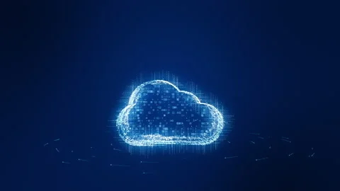 Blue particle cloud storage logo with futuristic technology circle rotation Stock Footage 158869148