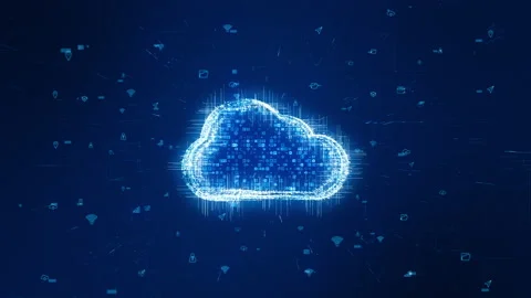 Blue particle cloud storage logo with futuristic technology icon Stock Footage 159005777
