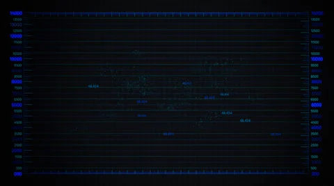 Blue particle data visualization scatter plot on dark grid background Stock Footage 44788351