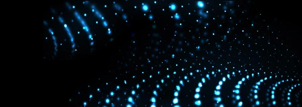 Blue particle dots on dark vector wide abstract technology banner background. Stock Illustration