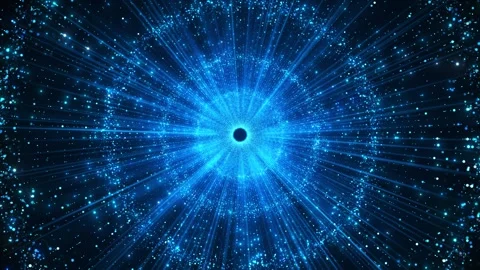 Blue particle energy burst background glowing circular rays, sparkling dots, Stock Footage 340477708