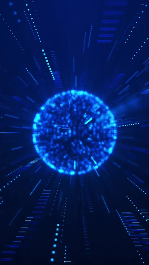 Blue particle energy sphere background glowing dot globe, fast light streaks, Stock Footage 340526940