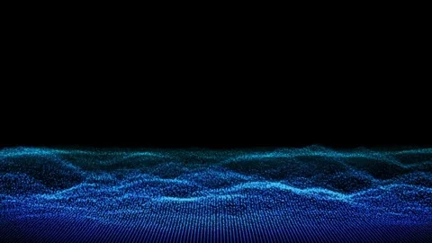 Blue Particle Explosion Point Cloud Wave Landscape Black Background Stock Footage 319501721