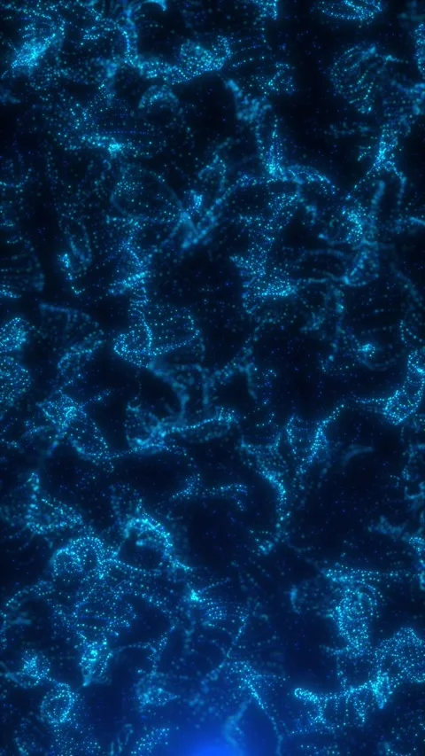 Blue particle fluid abstract background glowing dotted organic forms, dark depth Stock Footage 340525080