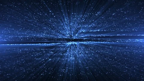 Blue particle rays exploding from center creating a warp speed effect with de Video stock 331996839