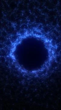 Blue particle ring surrounding a dark void, resembling a digital portal or .. Stock Illustration