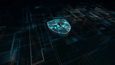 Blue particle Shield logo network security concept and authentication firewall Stock Footage 241634515