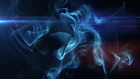 Blue particle smoke waves with glowing light streaks, futuristic data flow .. Stock Footage 329027024