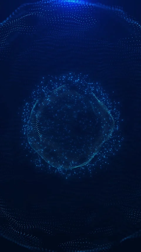 Blue particle sphere technology glowing dotted globe form, surrounding data part Stock Footage 340571047