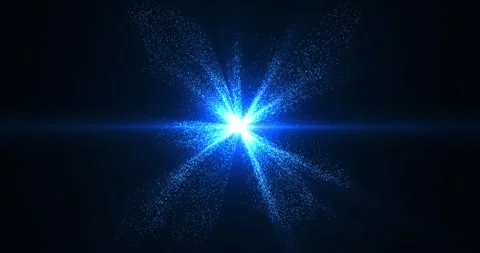Blue particle starburst with radiant light core and energy rays, abstract cos Stock Footage 324956832