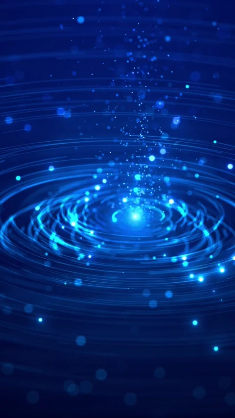 Blue Particle Vortex with Circular Quantum Light Trails Stock Footage 341368291
