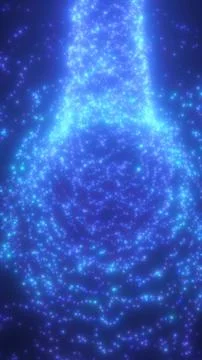 Blue particle vortex forming a glowing vertical funnel, abstract energy por.. Illustrazione stock