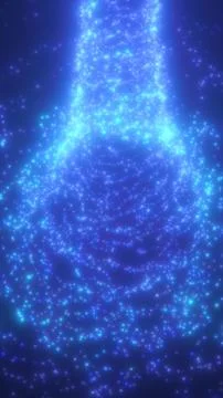 Blue particle vortex forming a glowing vertical funnel, abstract energy por.. Illustrazione stock