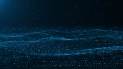 Blue particle wave data background glowing dotted terrain, flowing mesh lines, a Stock Footage 340550762