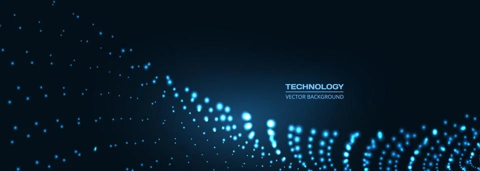 Blue particle wave forming data matrix, abstract background presenting dynamic Stock Illustration