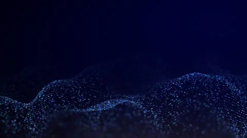 Blue particle wave landscape on dark background. Glowing dots forming digit.. Video stock 332011216