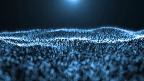 Blue Particle Wave Landscape with Glowing Digital Point Cloud and Flowing Energy Stock Footage 337841321