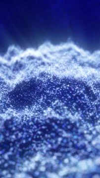 Blue particle wave landscape with glowing dots and soft bokeh depth, futuri.. Stock Illustration
