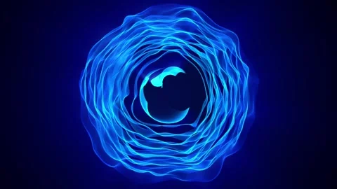 Blue particle waves moving around morphing sphere of energy Stock Footage 269671007
