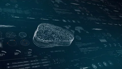 Blue particles cloud computing logo with head up display background 스톡 동영상 164589715