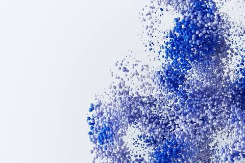 Blue particles explosion, dynamic energy burst effect on white background Stock Illustration